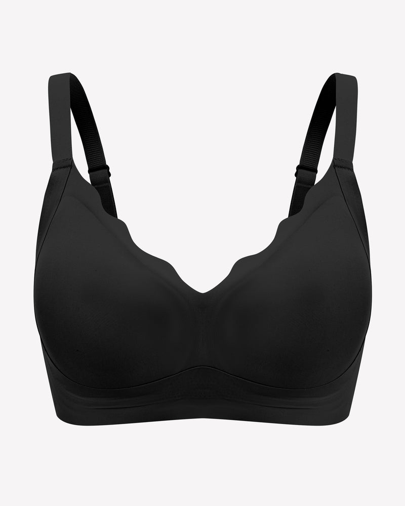 Seamless push-up bralette bra in black, smooth molded cups with V-neck