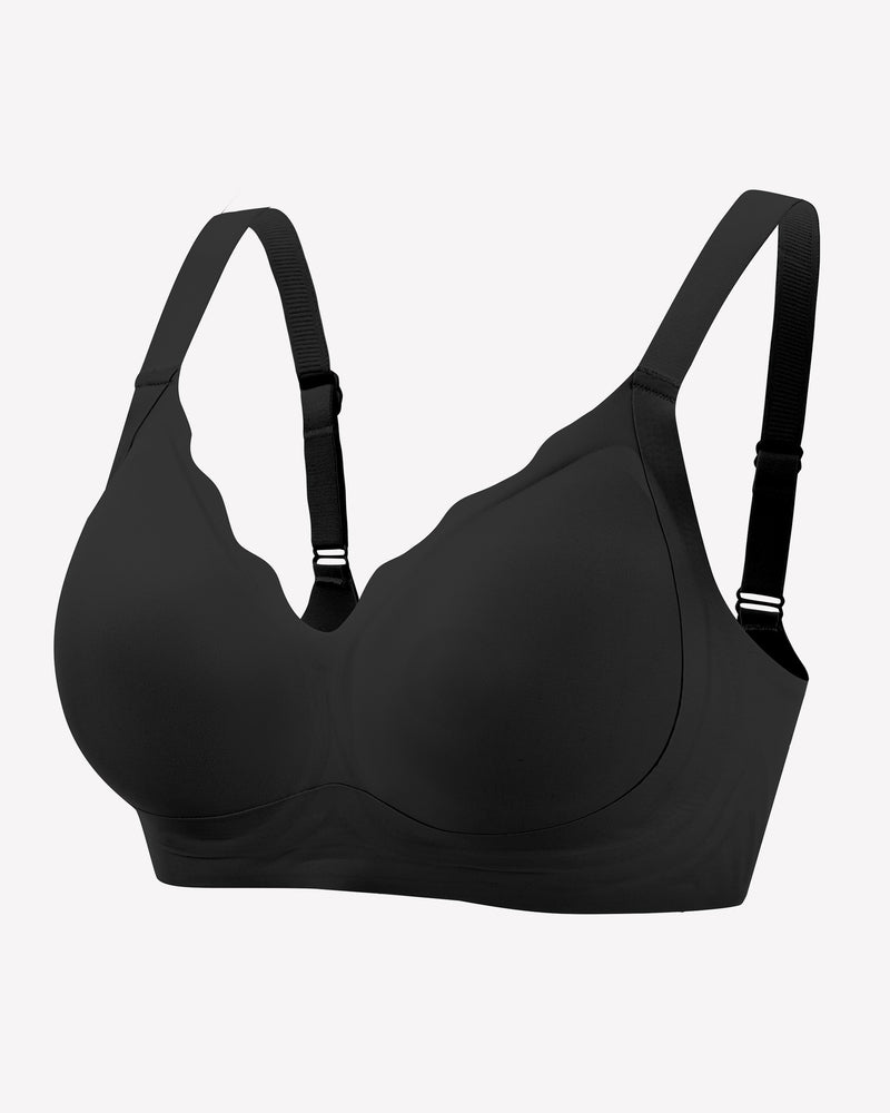 Seamless push-up bralette bra in black, angled view with adjustable straps