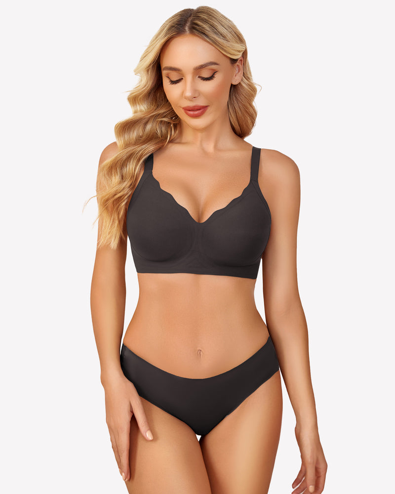 Seamless push-up bralette bra in black, V-neck with seamless cups