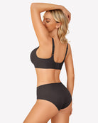 Seamless push-up bralette bra in dark charcoal, back view with adjustable straps