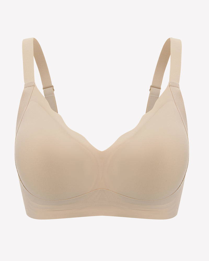 Seamless push-up bralette bra in wheat, smooth cups with V-neck front