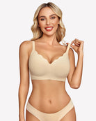 Seamless push-up bralette bra in wheat, V-neck with adjustable straps