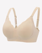 Seamless push-up bralette bra in wheat, side view with adjustable shoulder straps