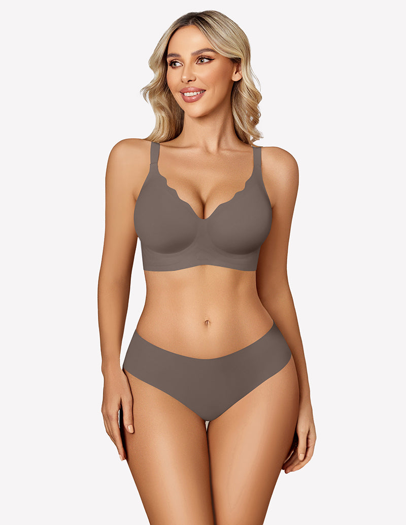 Seamless wireless push-up bra, taupe-gray, scoop neckline and smooth underband