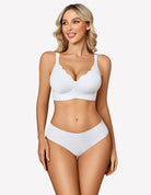 White seamless wireless push-up bralette bra with scalloped plunge cups and smooth underband.