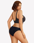 Dark seamless wireless bralette with open back design and adjustable straps