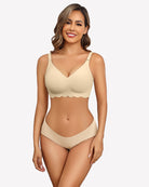 Seamless wireless bralette bra in light beige with scalloped underband and thin straps