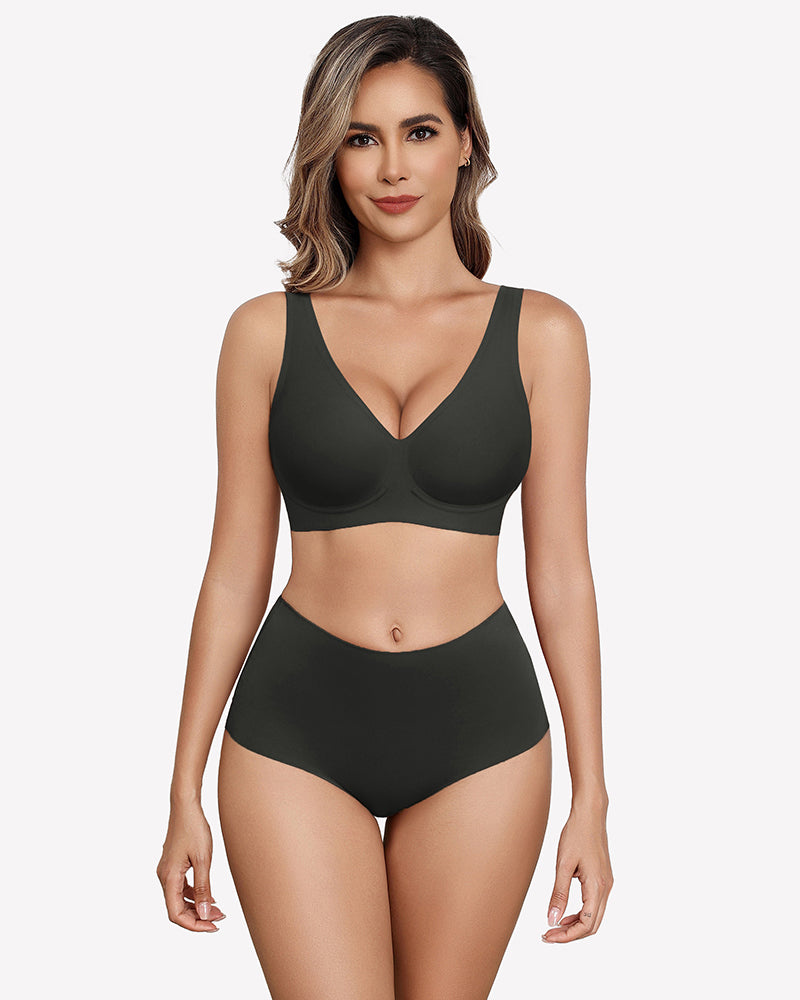 Black seamless V-neck bralette with full-coverage cups