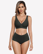 Black seamless V-neck bralette with full-coverage cups