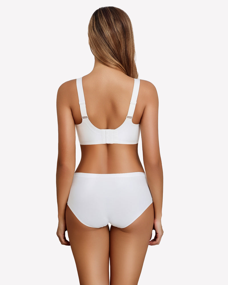 White wireless push-up bra back view with adjustable straps and molded cups