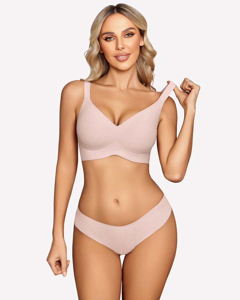 Seamless push-up bra without underwire, lilac, V-neck with adjustable straps