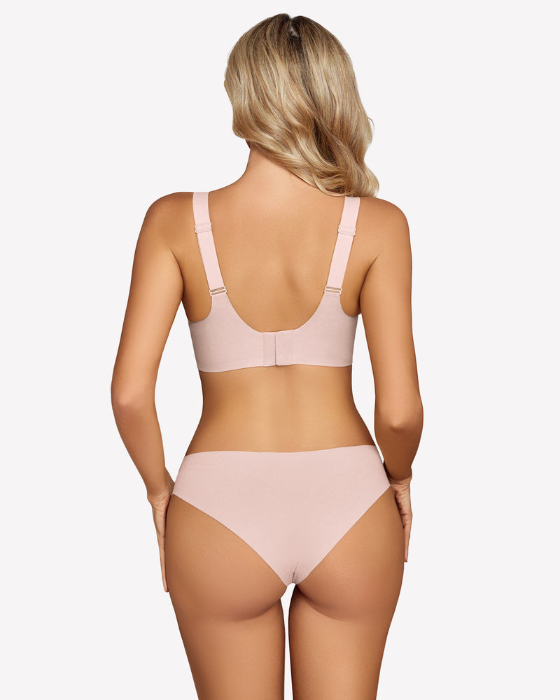 Seamless push-up bra without underwire, lilac, racer back view with adjustable straps