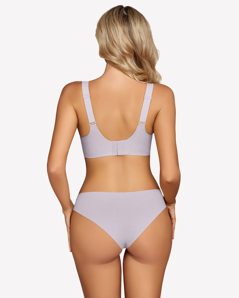 Seamless push-up bra without underwire, lilac, back view with adjustable straps