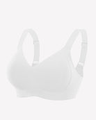 Seamless push-up bra without underwire, white, back view with adjustable straps