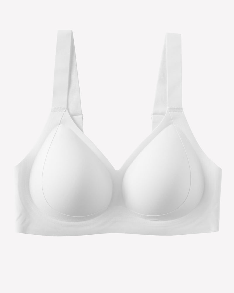 Seamless push-up bra without underwire, white, smooth molded cups with adjustable straps