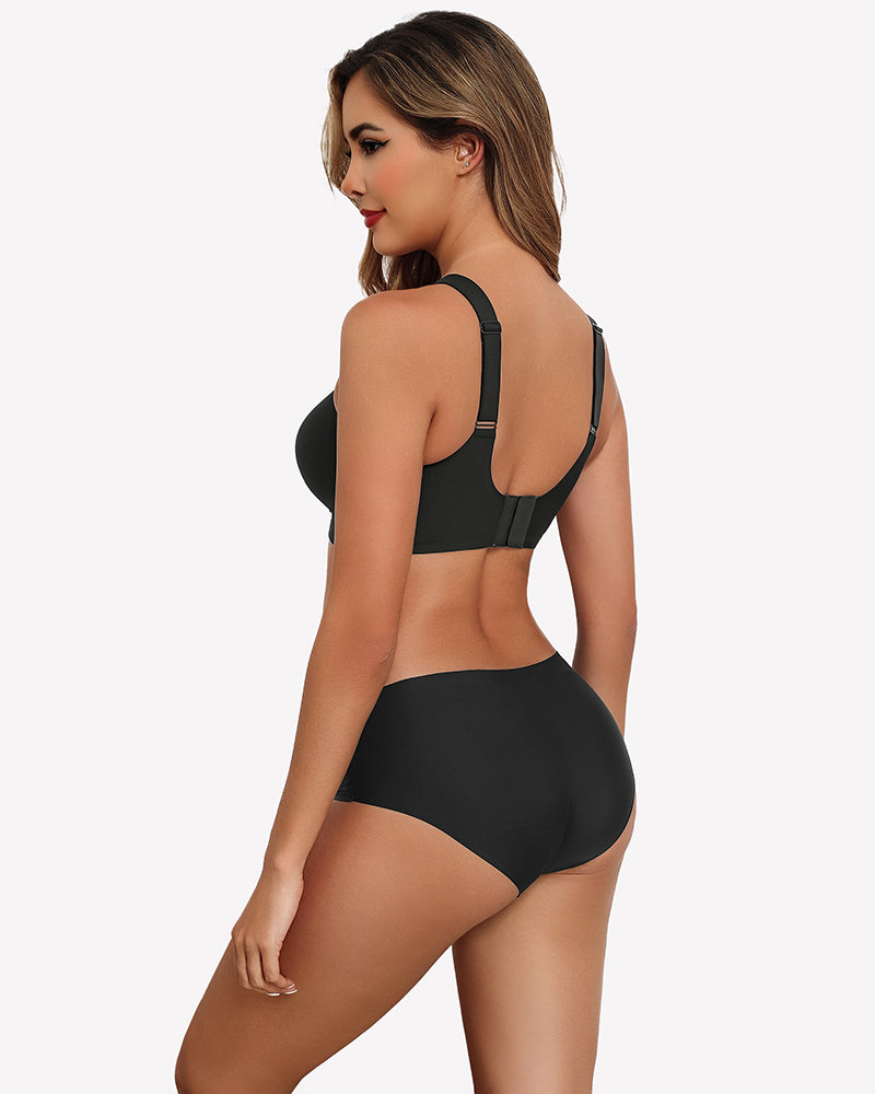 Charcoal seamless wireless push-up bra, racerback style with smooth back panel