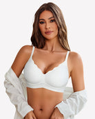 White seamless wireless push-up full bra with V-neck cups and adjustable straps