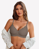 Grey seamless wireless push-up full bra with smooth cups and adjustable straps