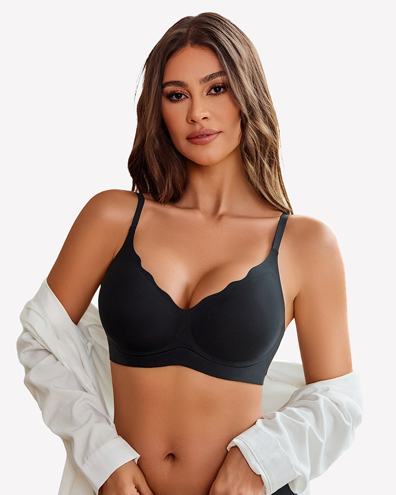 Black seamless wireless push-up full bra with smooth underwire-free cups