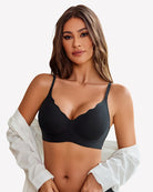 Black seamless wireless push-up full bra with smooth underwire-free cups