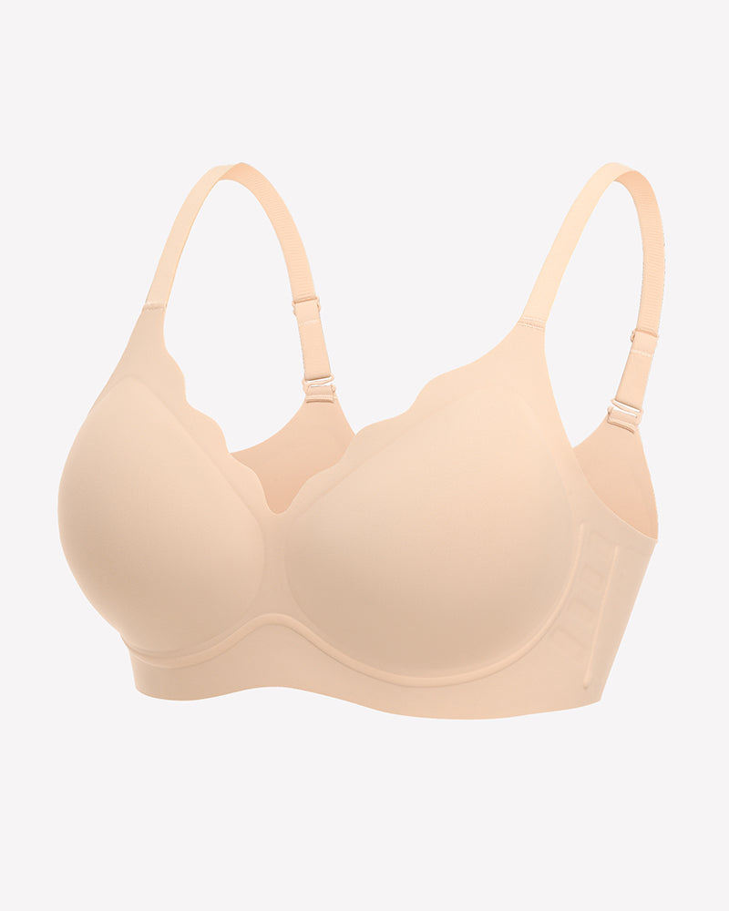 Nude seamless push-up wireless full bra with adjustable straps, front view