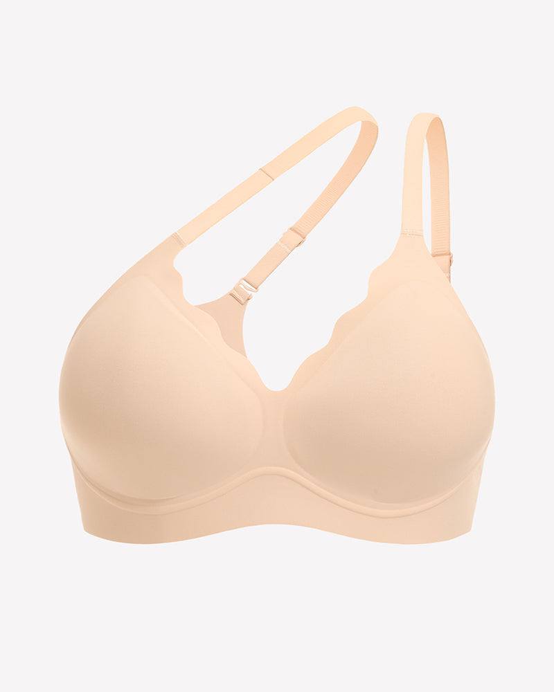Nude seamless push-up wireless full bra with adjustable straps, front view