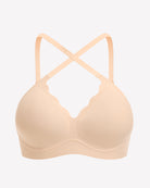 Nude seamless wireless full bra with racerback straps, smooth full-coverage cups