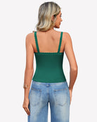 Green lace tank top with square back and scalloped trim