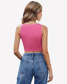 Double-lined crop tank top, pink back view