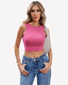 Double-lined crop tank top, pink sleeveless