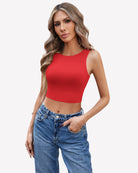 Double-lined crop tank top, red sleeveless