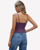 V-neck spaghetti-strap cami top, dark purple back view