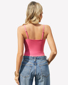 V-neck spaghetti-strap cami top, hot pink back view