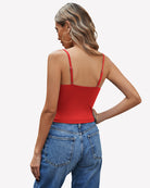 V-neck spaghetti-strap cami top, red back view