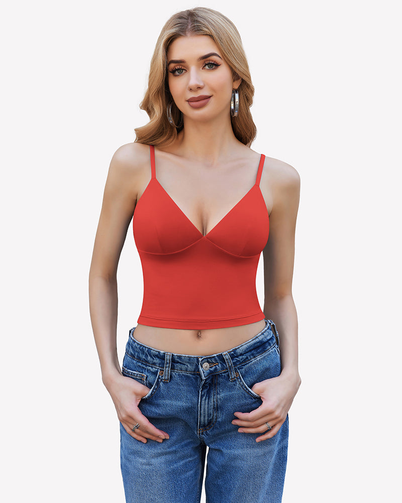 V-neck spaghetti-strap cami top, red front view