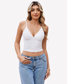 V-neck spaghetti-strap cami top, white front view