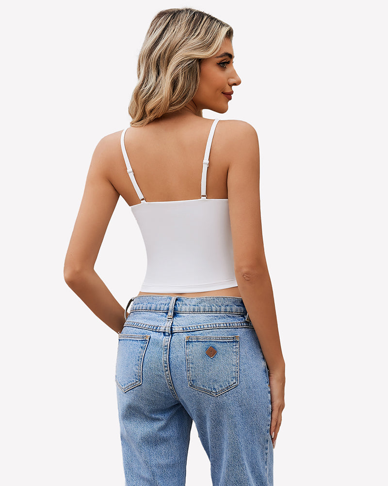 V-neck spaghetti-strap cami top, white back view