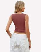 Square-neck crop tank top, burgundy sleeveless back view