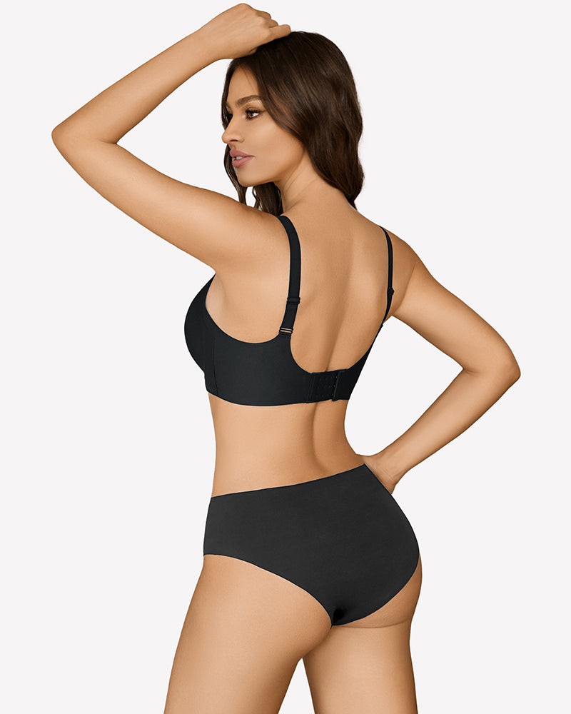 Black wireless push-up bralette back view with adjustable straps