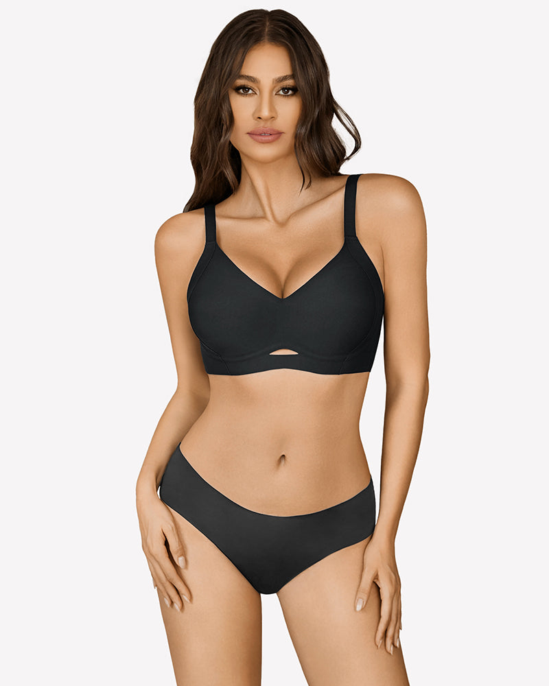 Black wireless push-up bralette with V neckline and seamless contoured cups