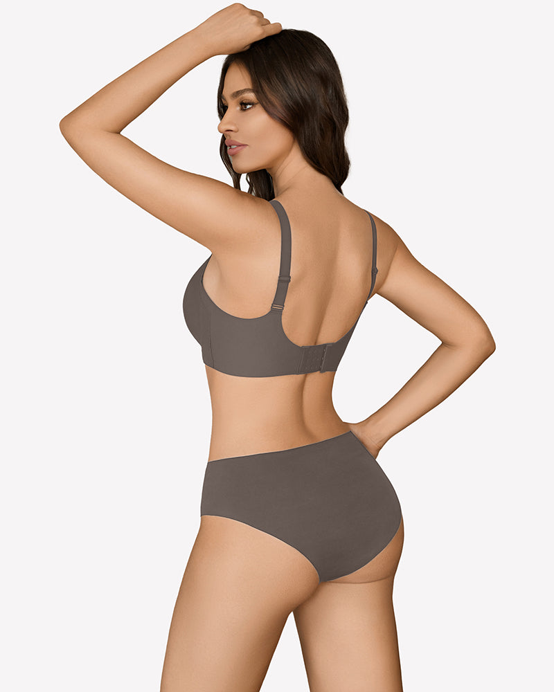 Dark grey wireless push-up bralette back view with adjustable straps