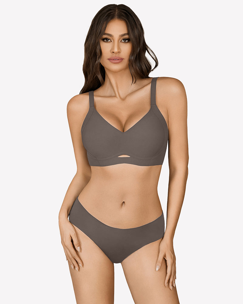 Dark grey wireless push-up bralette with V neckline and contoured cups