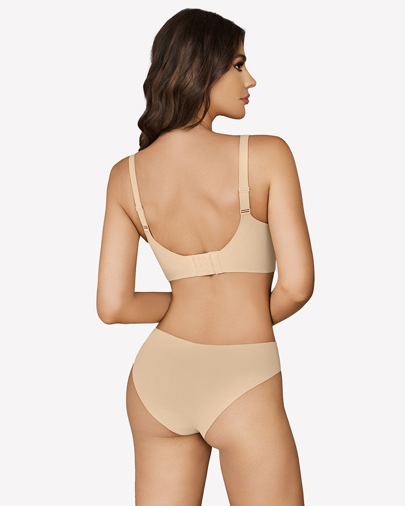 Nude wireless push-up bralette back view with adjustable straps and smooth band