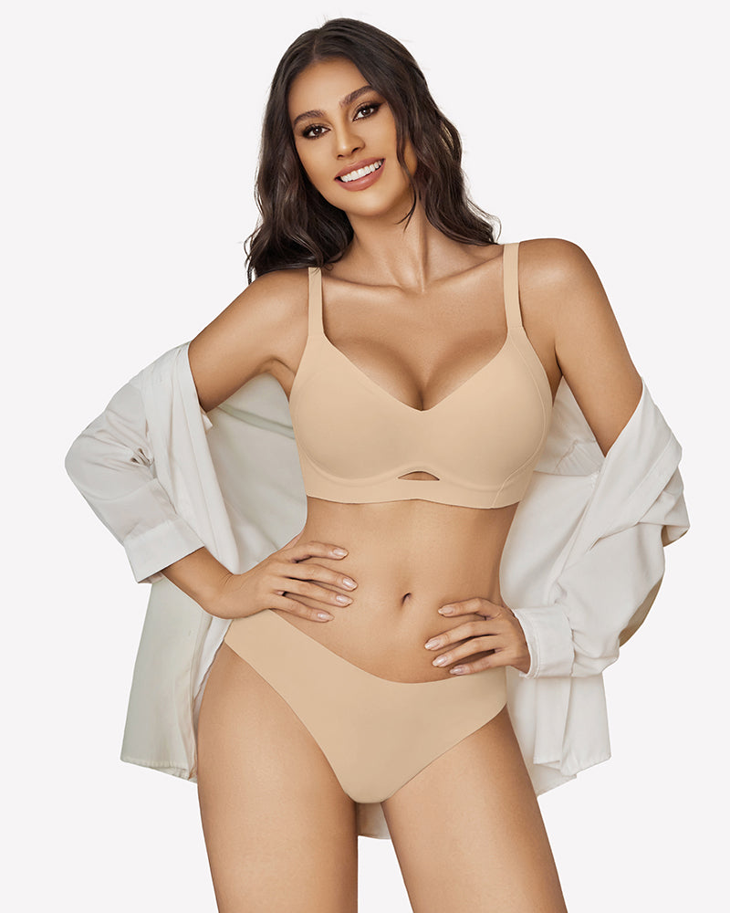 Nude wireless push-up bralette with plunge neckline and cup notch detail