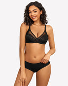 Black lace push-up bralette with scalloped cups and sheer mesh panels