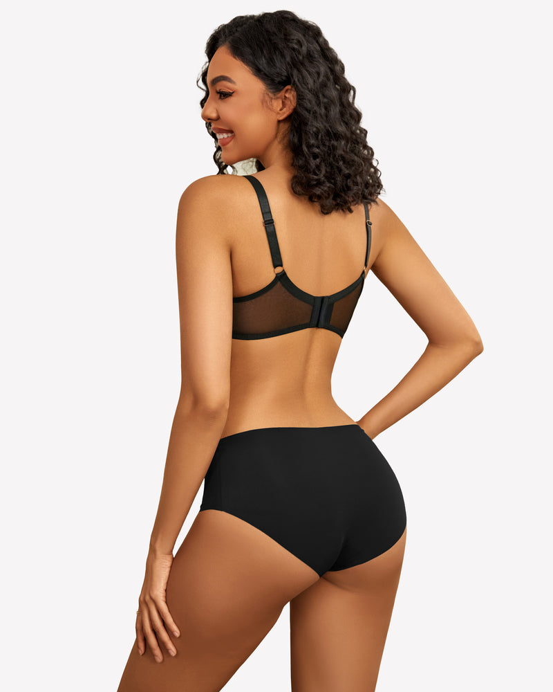 Black lace push-up bralette back view with racerback straps and hook closure