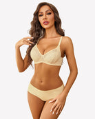 Champagne lace push-up bralette with underwire cups and matching high-rise briefs
