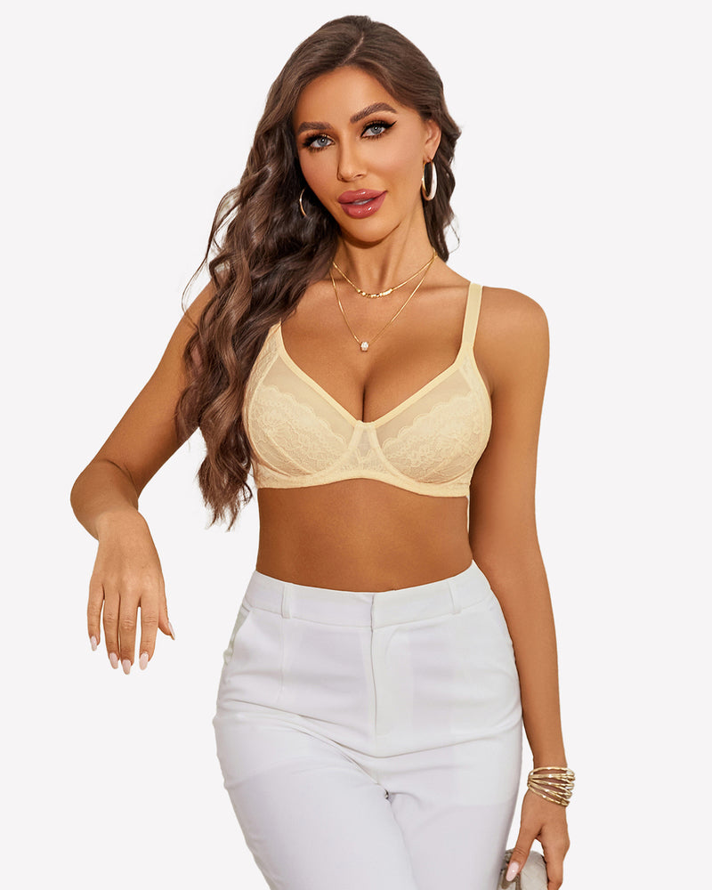 Champagne lace push-up bralette with V-neck cups and scalloped trim