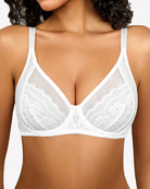 White lace push-up bralette close-up: V-neck cups with floral lace