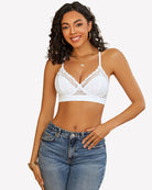 White lace racerback wireless bralette with V-neck scalloped trim